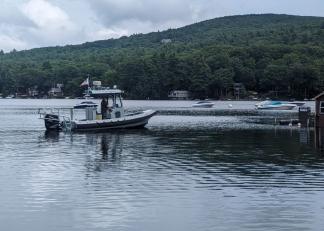 A New Hampshire State Police Marine Patrol Officer on Lake Sunapee on Friday, July 14, 2023. (DOS Photo)